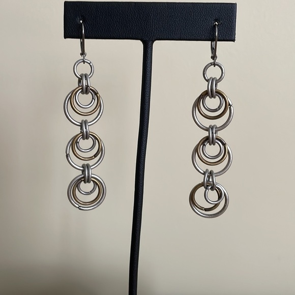 HAND CRAFTED EARRINGS HOOP BRASS GUNMETAL PIERCED - Picture 1 of 12